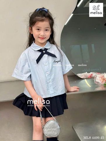 MLSBCC.4499 - Bộ Melisa áo xanh + chân váy xếp ly bé gái size 2-12y