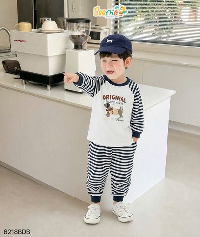 6218BDB - Bộ thun sọc Beemo Original bé trai size 1-6y