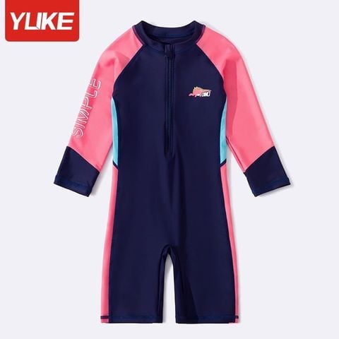 2189 - Bộ bơi liền dài tay Yuke phối màu ngực in khủng long Dino size XL - 6XL