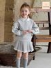 JJ 1257 - Set bộ nỉ da cá Jam & Jenny đính 1 bên nơ màu navy/ghi bé gái size 2-12y