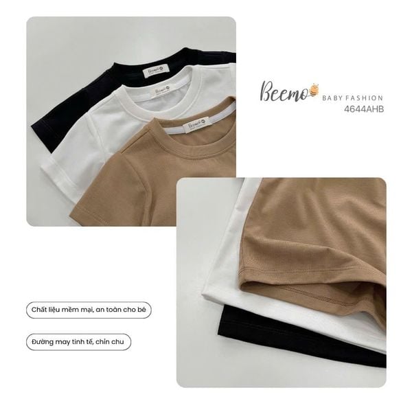 ABT921 - Áo cotton Beemo cổ tròn trơn nhiều màu cho bé size 80-130