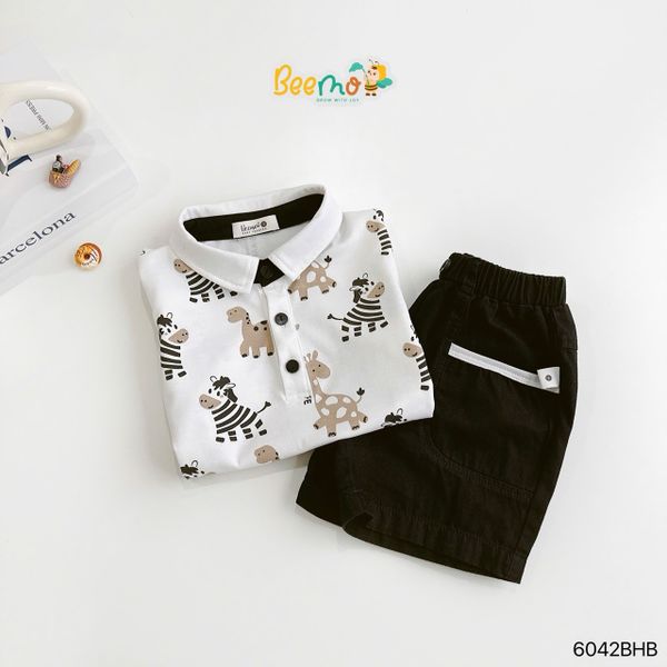 6042BHB - Bộ Beemo Polo in tràn ngựa size 1-5y