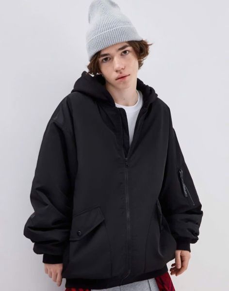 AKBT39 - Áo khoác phao bomber oversize phối mũ nỉ GGJJ dư xịn cho bé 2 màu đen/rêu size 6-14y
