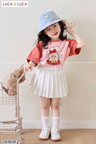 LU 863 - Bộ Luca Luca Baby Three áo hồng cam + chân váy bé gái size 2-12y