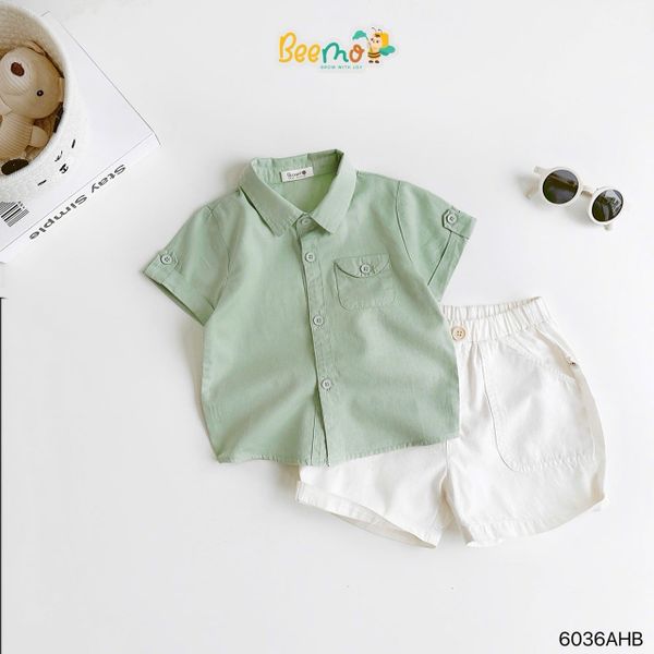 6036AHB - Áo sơ mi Beemo cổ đức, túi cách điệu size 1-6y