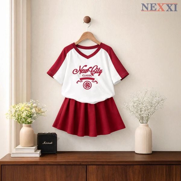 2512.8 Set váy thun Win Win xếp ly phối màu Newcity size 3-14y