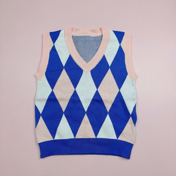 ALBG10 - Áo gile len cổ tim họa tiết trám 2 màu size 110 - 160