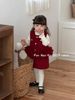 25223 - Set 3ct áo len + gile dạ + chân váy Fanxiaoke màu đỏ bé gái size 80-120