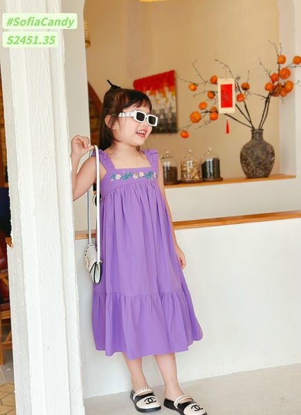 V00022 - Váy thô Sofia Candy hai dây thêu hoa ngực nhiều màu size 1-10y