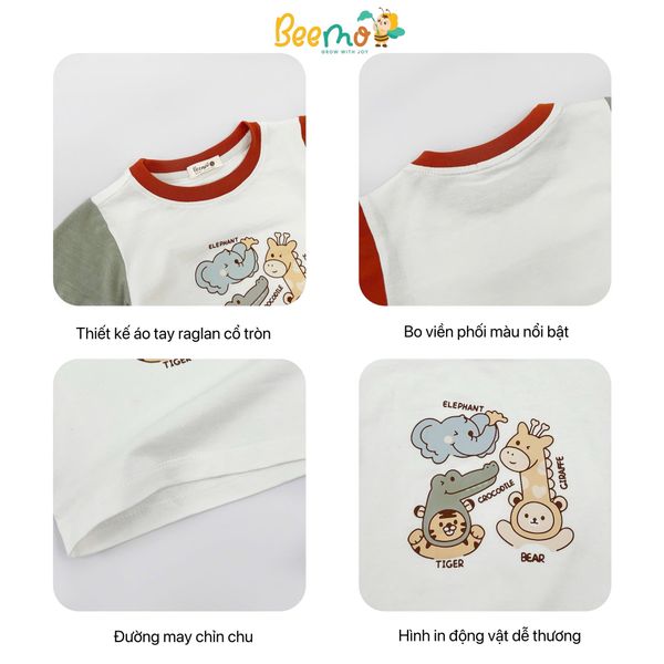 6048BHB - Bộ thun Beemo in con vật ngộ nghĩnh size 1-6y