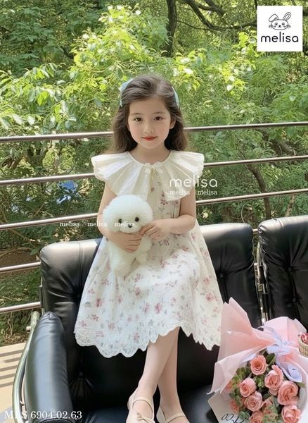 MLSDCC.6904 - Váy Melisa sát nách hoa hồng cổ kem size 1-10y