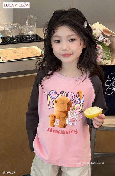 LU 600 - Set bộ Luca & Luca áo cotton + quần túi hộp Capy Bara bé gái size 2-12y