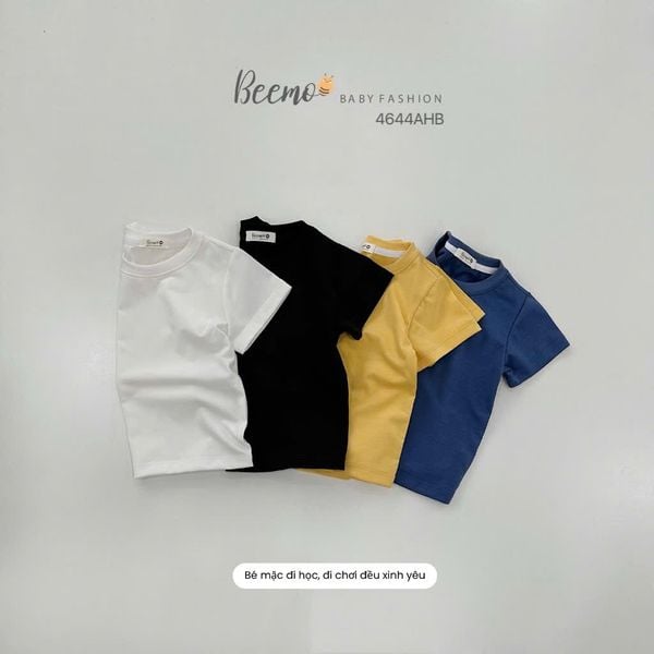 ABT921 - Áo cotton Beemo cổ tròn trơn nhiều màu cho bé size 80-130