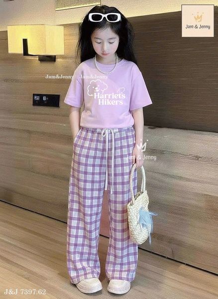 BJJTC.7397 - Bộ Jam & Jenny áo tím + quần kẻ cho bé size 6-12y