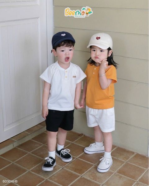 6030AHB - Áo Beemo polo cổ tàu đính mác cao su gấu size 1 - 6y