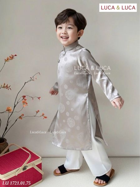 AD03 - Áo dài Luca & Luca màu ghi + quần trắng cho bé trai size 2-12y