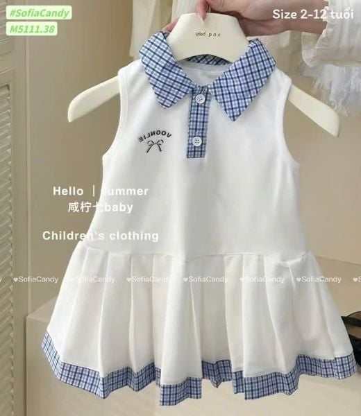 M5111 - Váy polo Mia kids phối cổ kẻ 2 màu size 2 - 12y