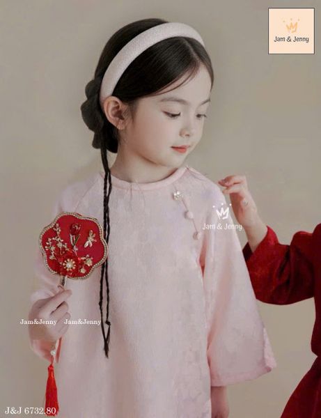 JJ 6732 - Bộ áo dài Jam & Jenny áo gấm đính hoa ngực 2 màu size 2-12y