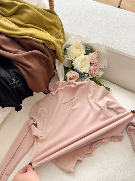 ABG10 - Áo cổ bèo AMBB vải thun giữ nhiệt in chữ bé gái size 90-170