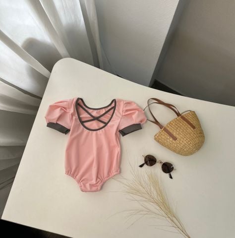 DB00026 - Bộ bơi liền Harifa vai bồng lưng dây đan chéo 3 màu size 9m - 8y