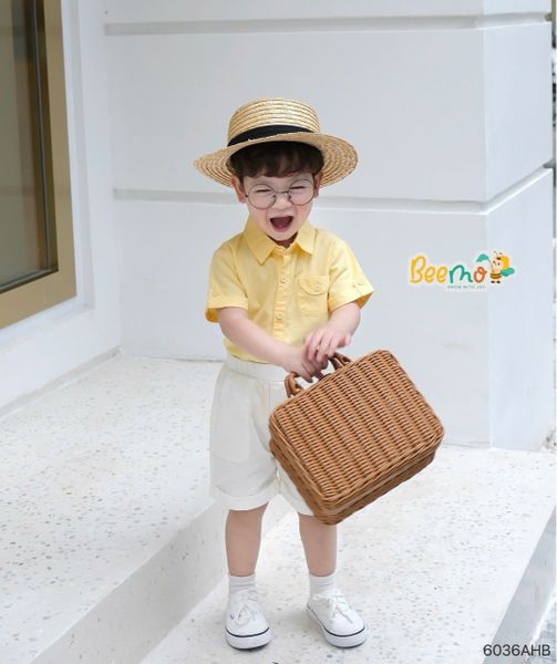 6036AHB - Áo sơ mi Beemo cổ đức, túi cách điệu size 1-6y