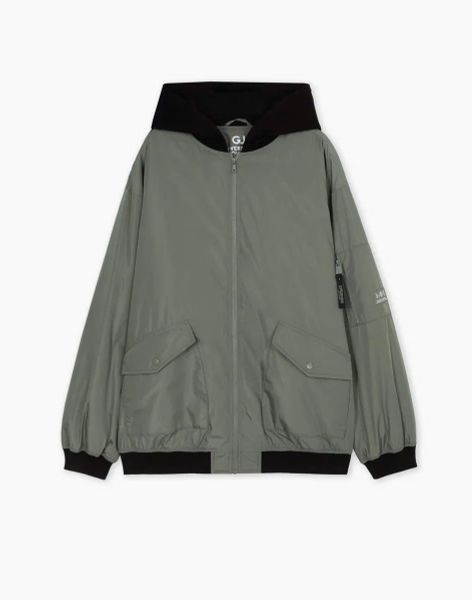 AKBT39 - Áo khoác phao bomber oversize phối mũ nỉ GGJJ dư xịn cho bé 2 màu đen/rêu size 6-14y