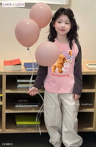 LU 600 - Set bộ Luca & Luca áo cotton + quần túi hộp Capy Bara bé gái size 2-12y