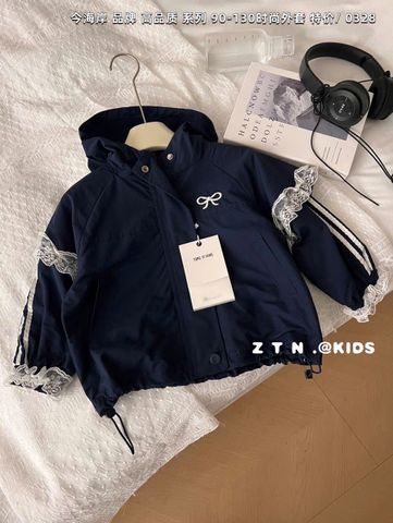 AK36 - Áo khoác gió 2 lớp navy thêu nơ viền ren bé gái size 90-130