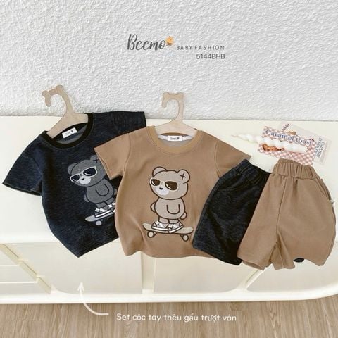 5144BHB - Bộ Beemo cổ tròn thêu gấu cho bé trai size 1-6y