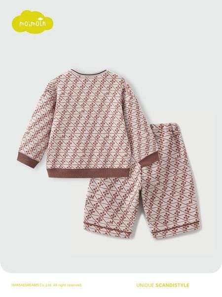 BBT20 - Bộ nỉ len quần lửng MM họa tiết nâu cho bé size 100-130