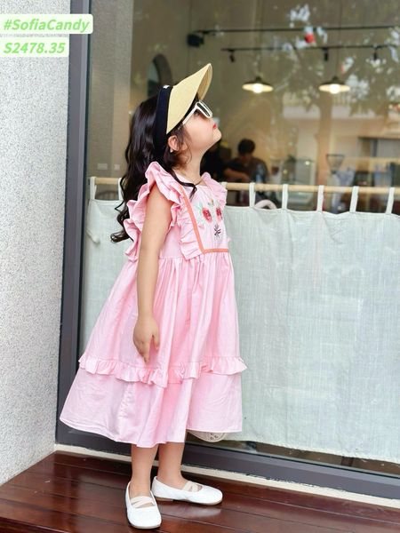 V00035 - Váy Sofia Candy tiểu thư tay cánh tiên thêu hoa ngực nhiều màu BG size 1-10y