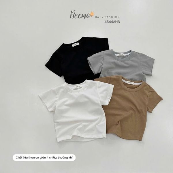 ABT921 - Áo cotton Beemo cổ tròn trơn nhiều màu cho bé size 80-130