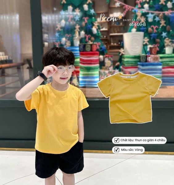 ABT921 - Áo cotton Beemo cổ tròn trơn nhiều màu cho bé size 80-130