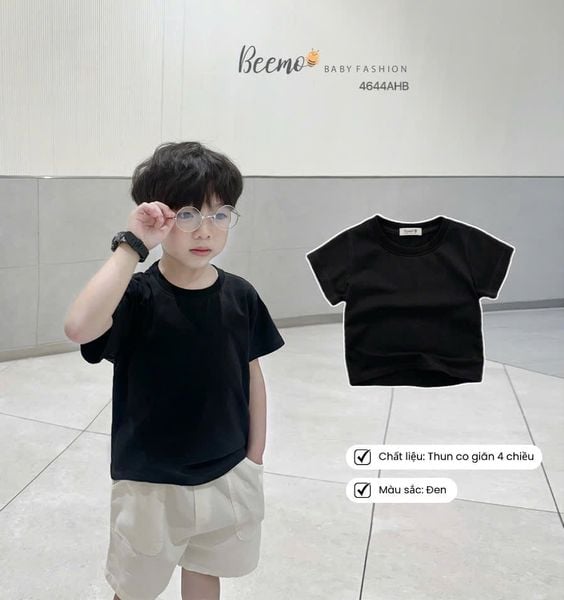 ABT921 - Áo cotton Beemo cổ tròn trơn nhiều màu cho bé size 80-130