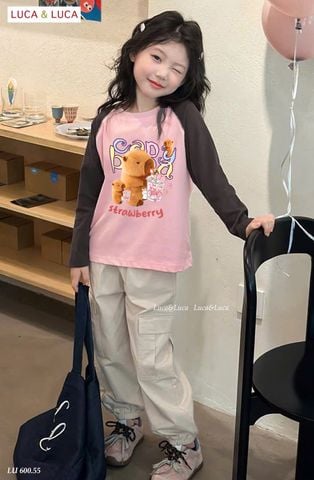 LU 600 - Set bộ Luca & Luca áo cotton + quần túi hộp Capy Bara bé gái size 2-12y