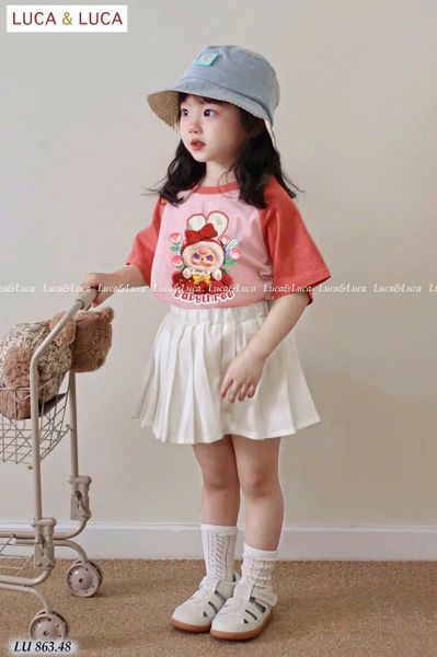 LU 863 - Bộ Luca Luca Baby Three áo hồng cam + chân váy bé gái size 2-12y