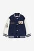 AKBT34 - Áo khoác bomber dư xịn nỉ dạ phối tay da màu navy số 93 bé trai size 2-10y