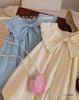 LC1814 - Váy bí Lennco cổ nơ bèo to 2 màu xanh/kem cho bé size 1-10y