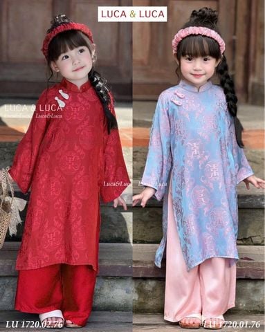 LU 1720 - Set áo dài LUCA gấm quần lụa 2 màu đỏ/xanh bé gái size 2-12y