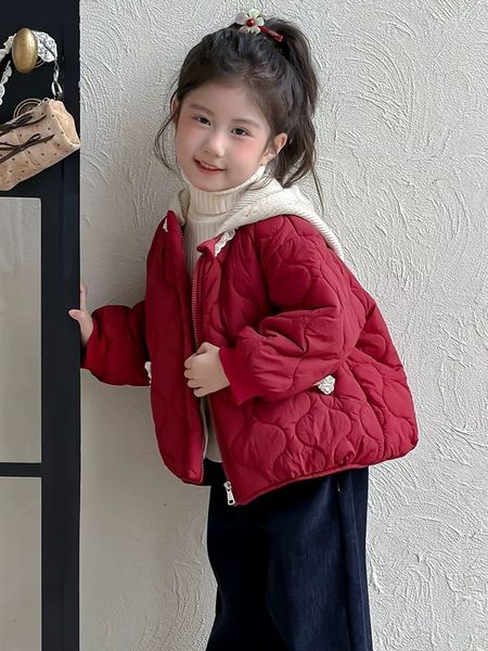 9565 - Áo khoác phao lót lông siêu nhẹ 2 màu đỏ/navy cho bé gái size 90-130