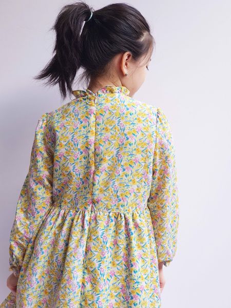 V00152 - Váy hoa nhí vàng hồng cổ bèo nhún eo