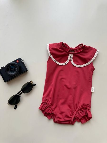 DB00035 - Bộ bơi Harifa liền thân cổ sen viền ren trơn  nhiều màu bé gái size 1-8y