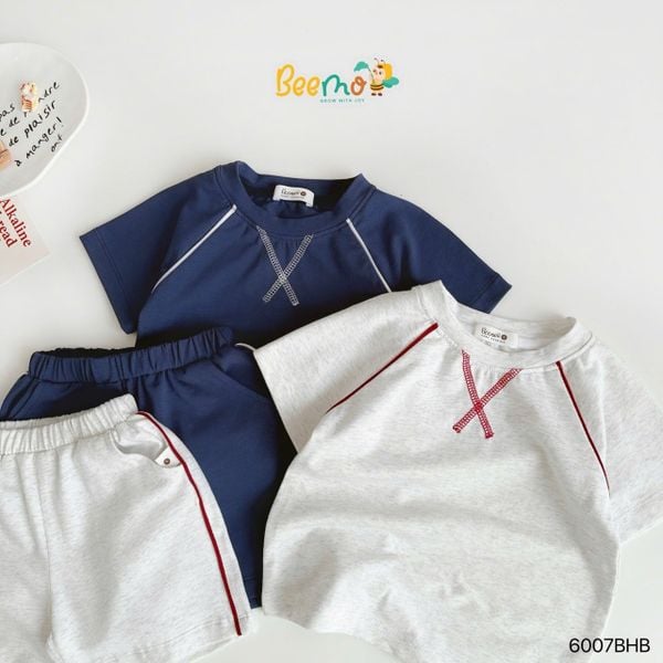 6007BHB - Bộ cotton phối lé Beemo 2 màu cho bé size 6-10y