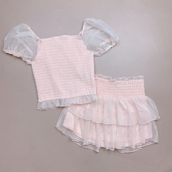 V00076 - Set áo + chân váy hồng tay bồng BG size 6-18y