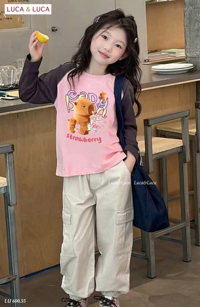 LU 600 - Set bộ Luca & Luca áo cotton + quần túi hộp Capy Bara bé gái size 2-12y