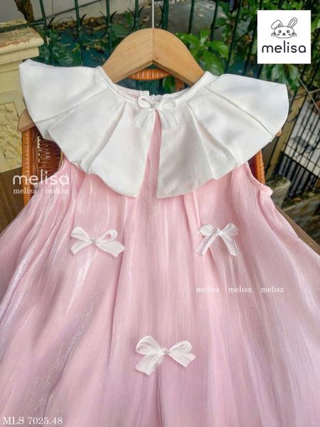 MLSDCC.6648 - Váy Melisa bí vải tơ đính nơ cổ sen hồng size 2-12y