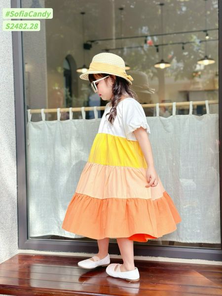V00036 - Váy Sofia Candy thô tay bồng phối nhiều màu size 1-10y