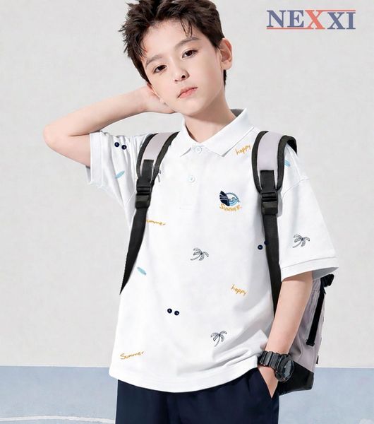 2603.81 - Áo thun Nexxi cổ bẻ họa tiết biển happy size 3-8y