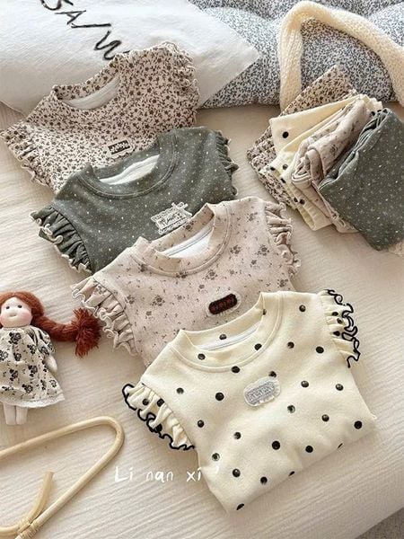 88169 - Bộ thun dày Linanxi bèo vai nhiều màu cho bé size 90-140