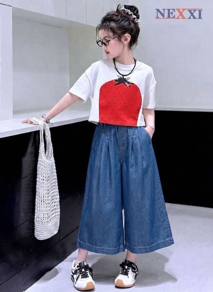 2604.21 - Quần Nexxi jean lửng bò giấy trơn xếp ly size 6-14y